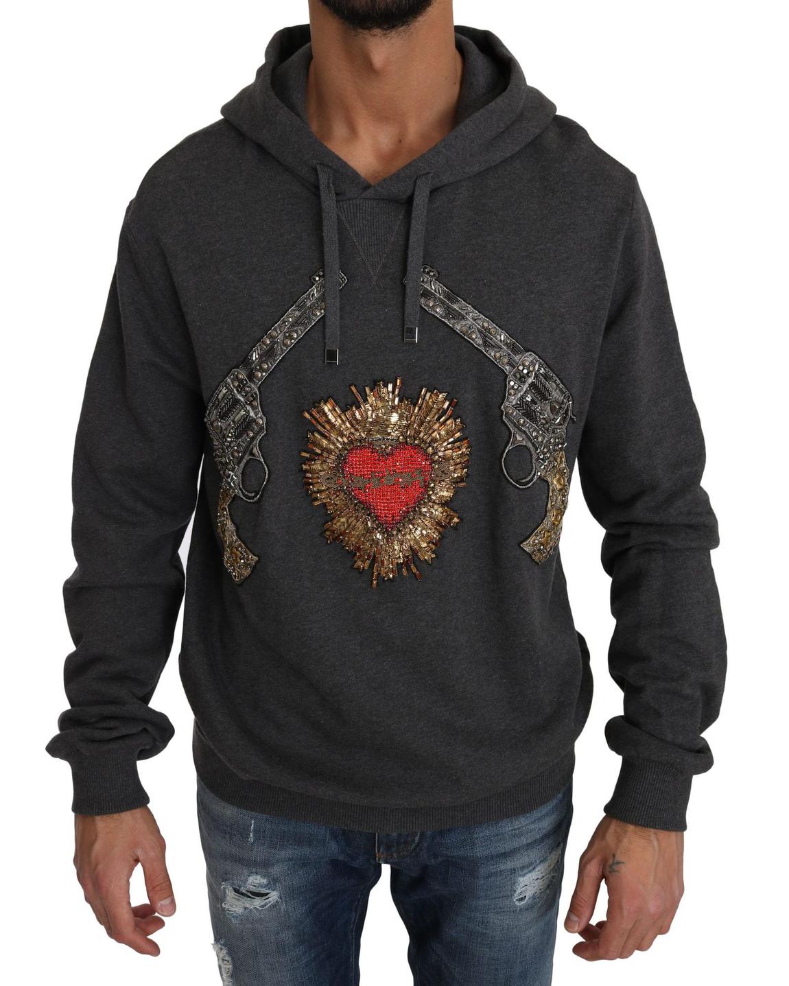 Embellished Cotton Hoodie Guns and Heart - Gray Sweaters main product photo