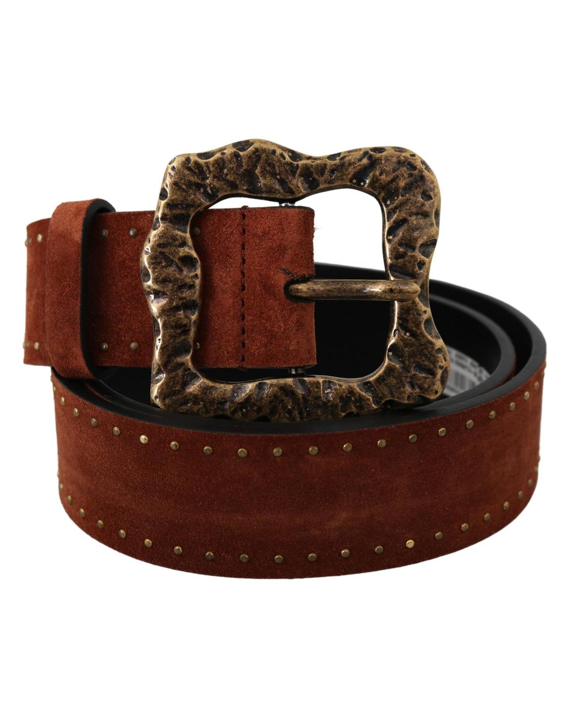 Dolce Gabbana Suede Belt with Hammered Buckle - Brown main product photo