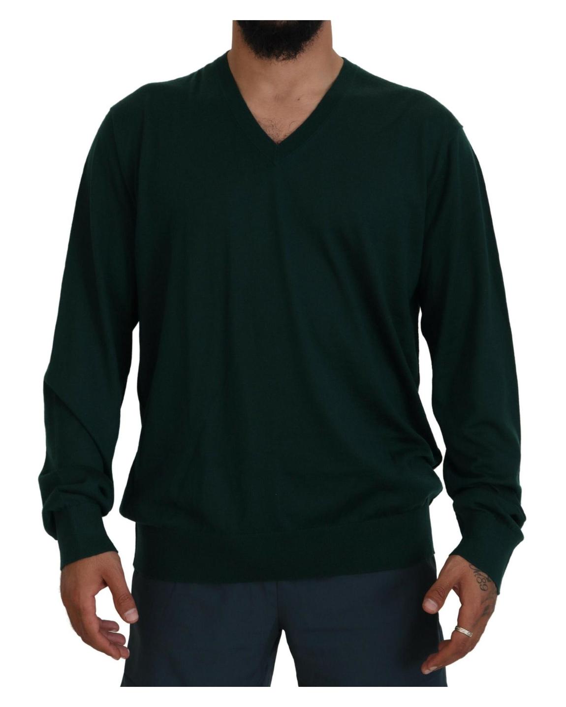 VNeck Wool Sweater Classic VNeck- Green main product photo