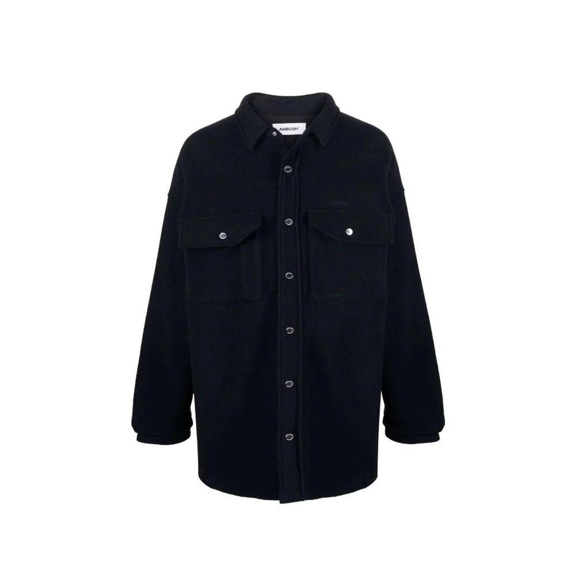 Wool Blend Shirt Jacket with Front Button Closure and Two Flap Pockets main product photo