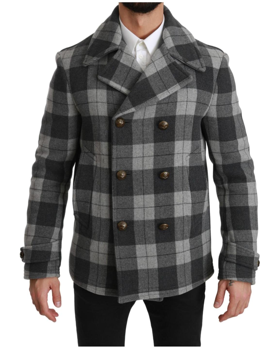 Gray Plaid Wool PeacoatJackets main product photo