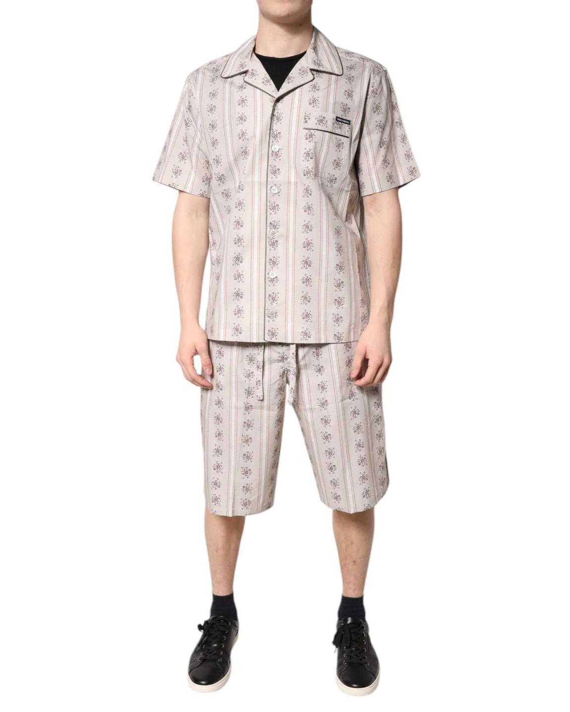 Floral Print Pajama Set- Beige Nightwear main product photo