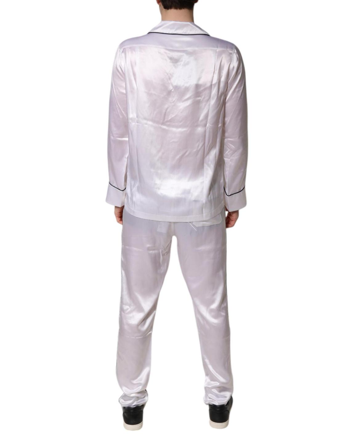 Silk Pajama Set Long Sleeves- White Nightwear main product photo