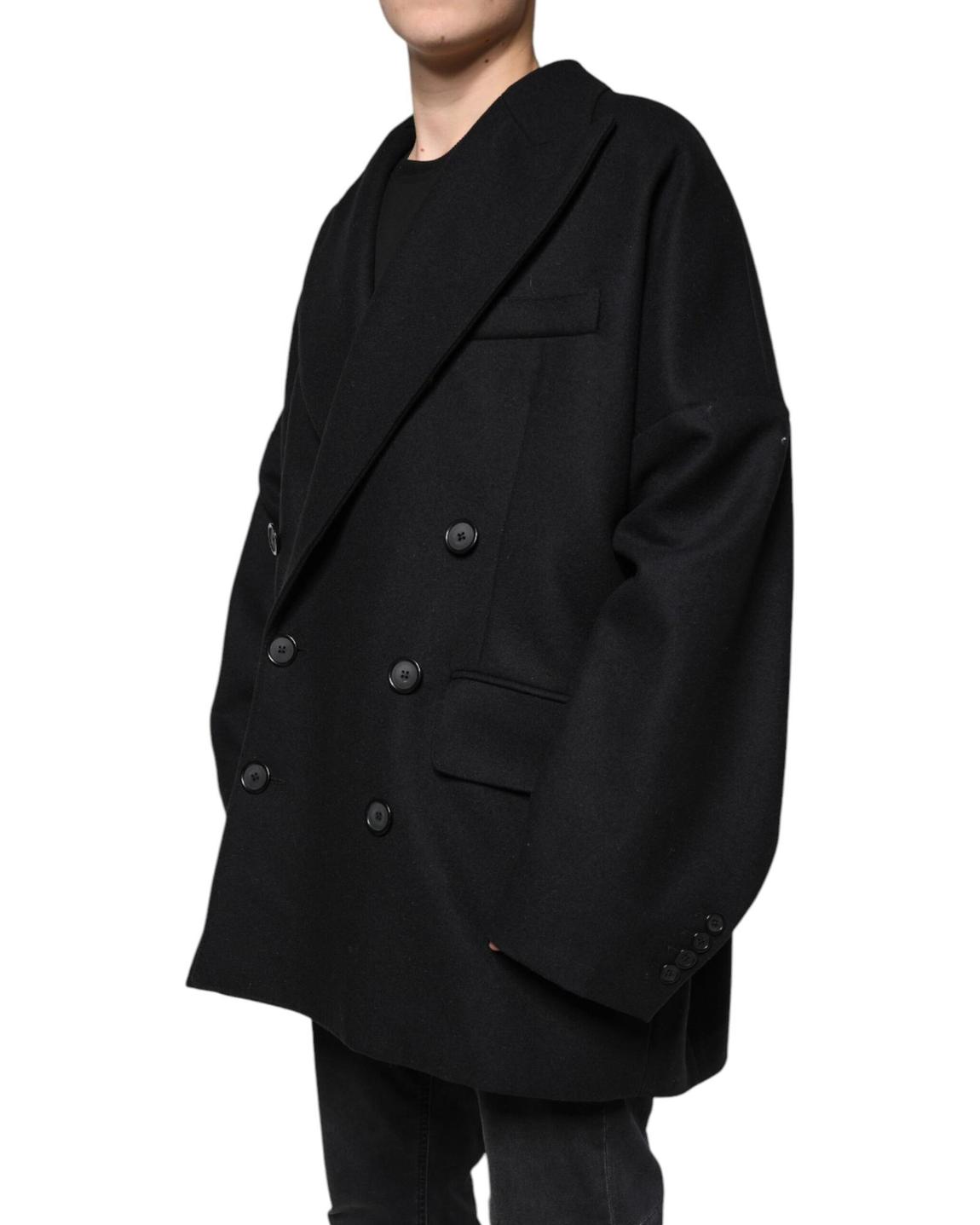 Oversized Double Breasted Wool Coat - Black Blazers main product photo