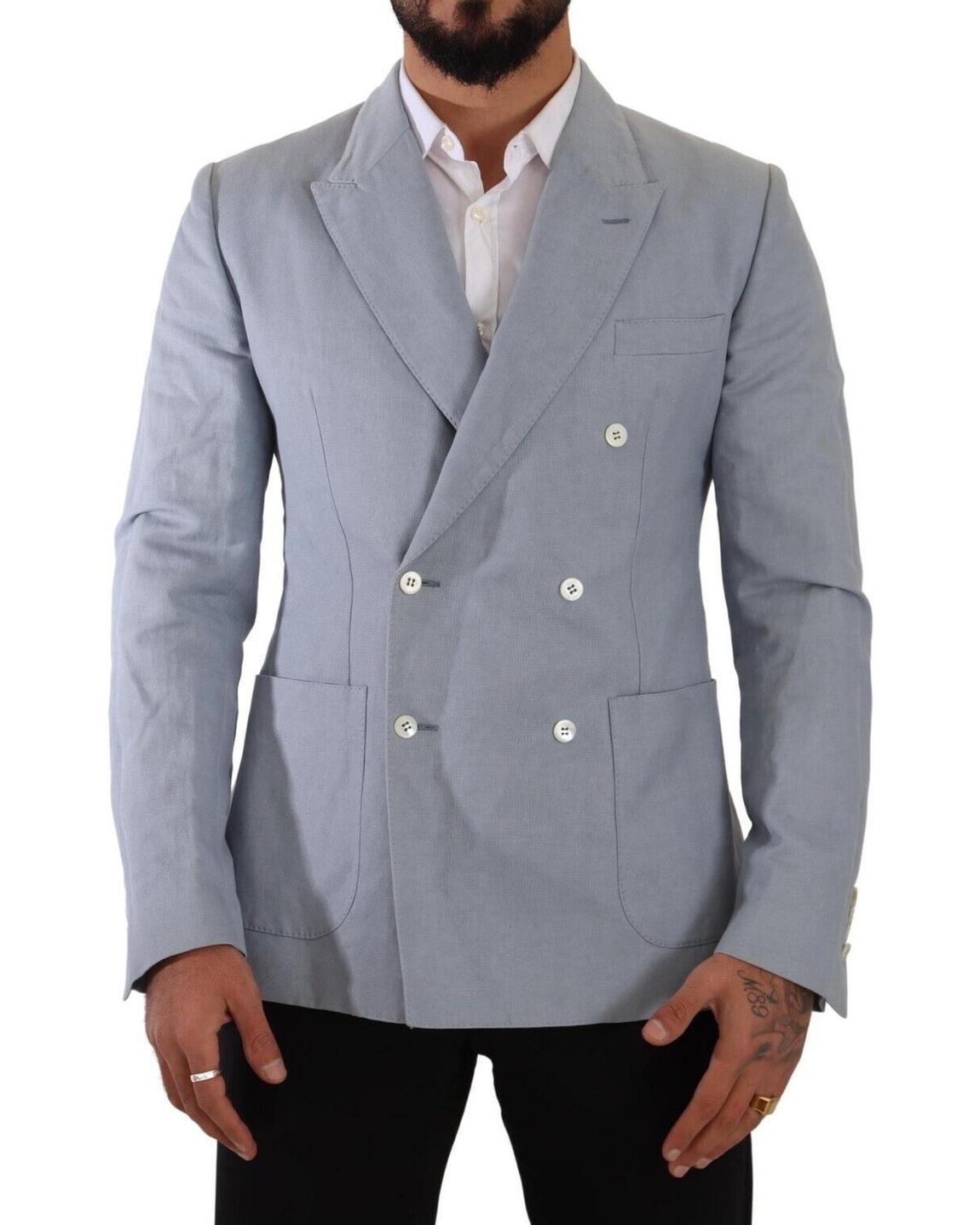 Double Breasted Blazer Light Blue Linen JKT3303 main product photo