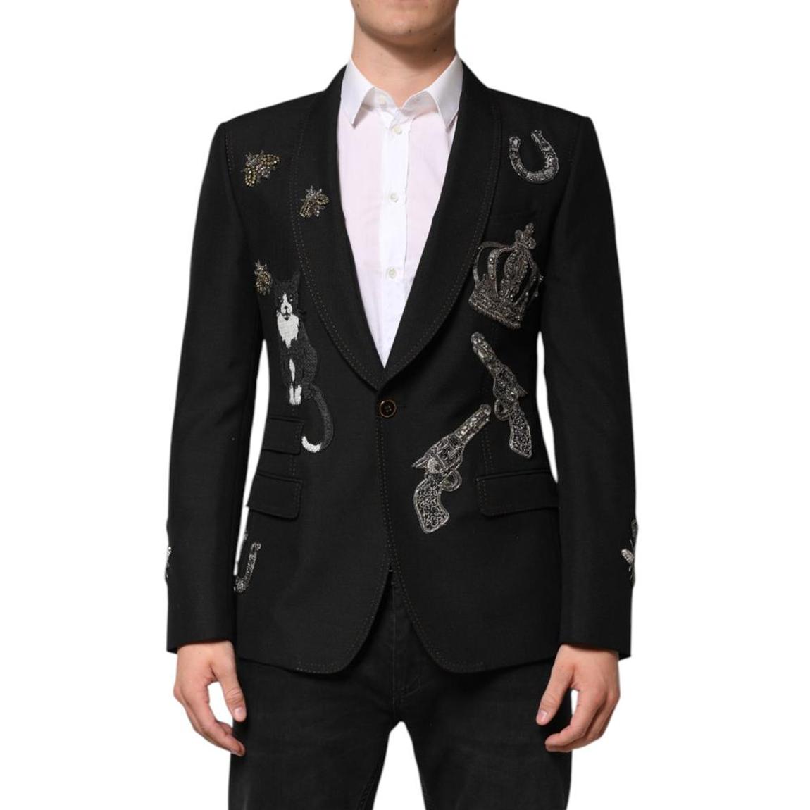 Bee Crown Embellished Slim Fit Suit Coat Blazer - Black main product photo