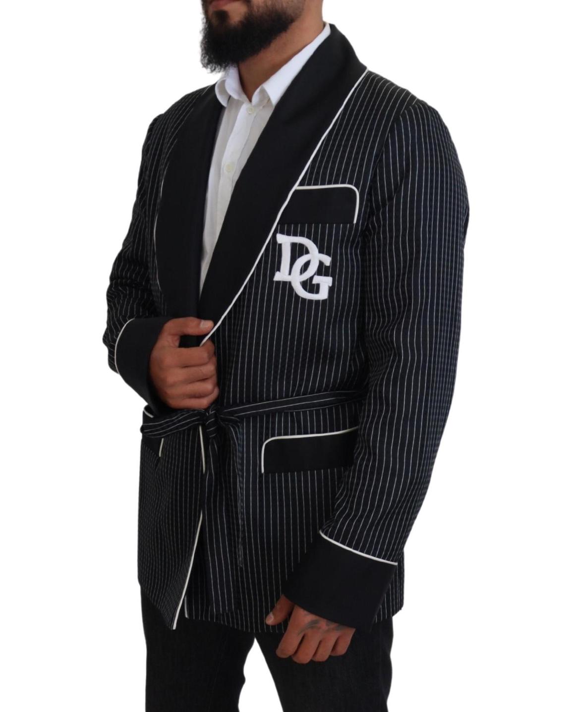 Pinstripe Shawl Collar Suit - Black And White Blazers main product photo