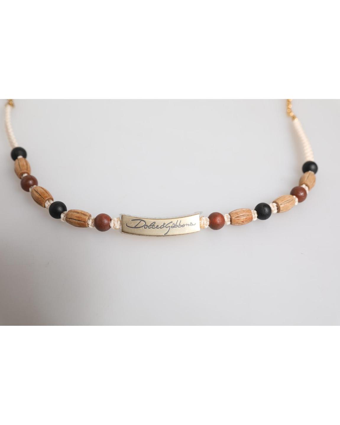 Beaded Wood Necklace with Metal Chain - Gold main product photo