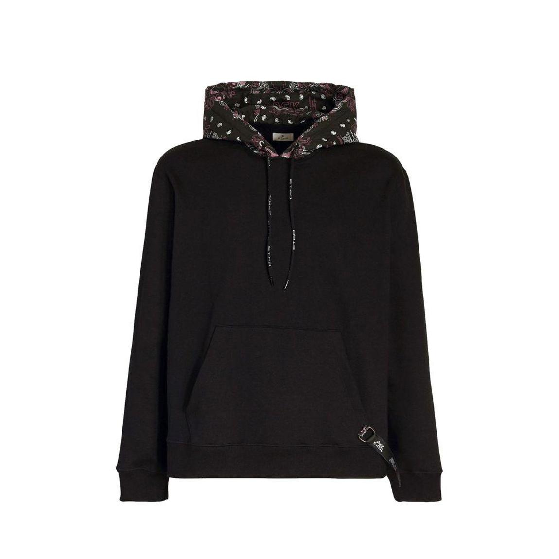 Hooded Sweatshirt with Ribbed Trims and Kangaroo Pocket - Black main product photo
