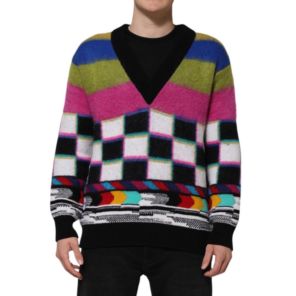 Glitch Design V-Neck Pullover Sweater - Multicolor main product photo
