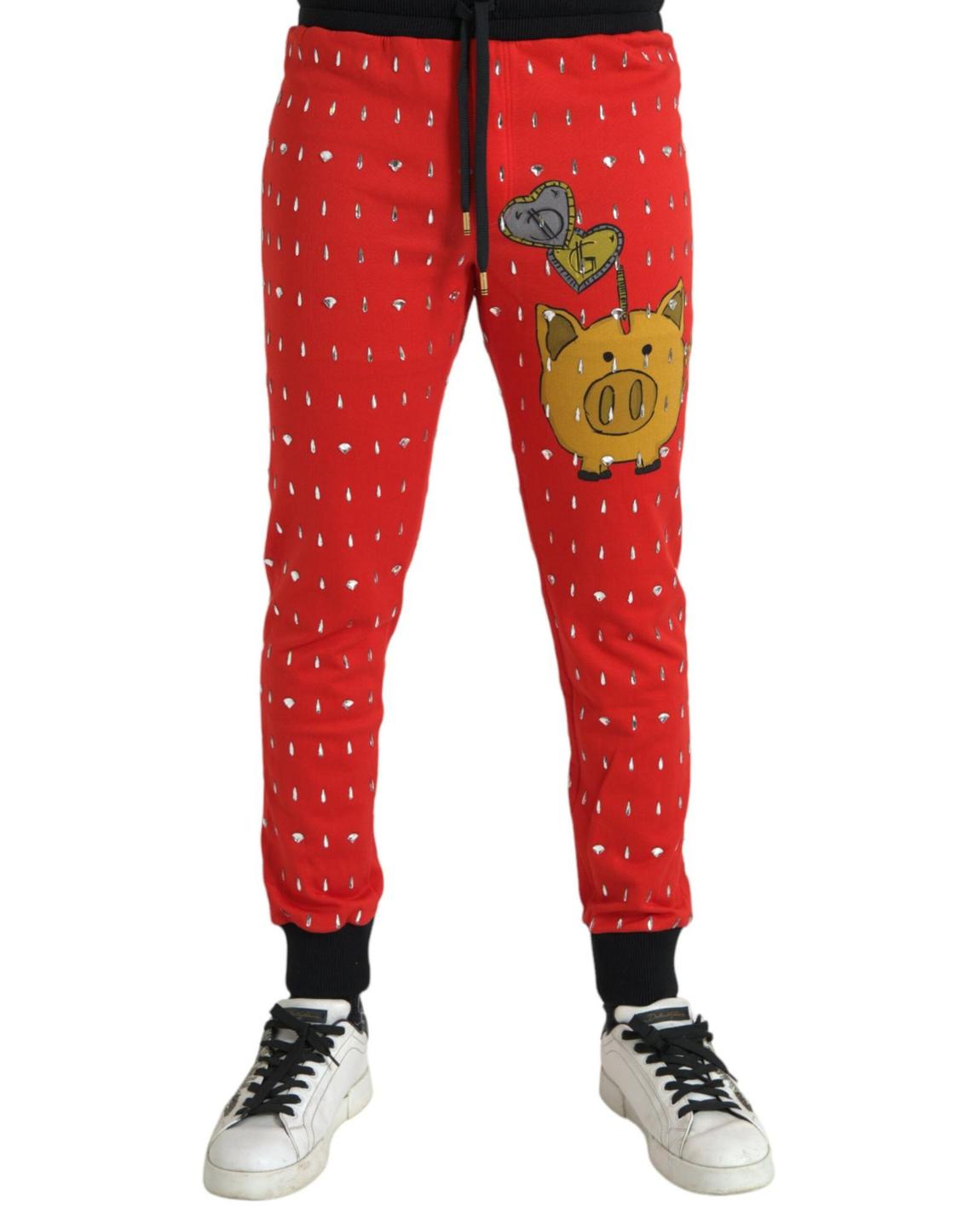 Red Crystal Joggers Piggy Bank Print Jeans main product photo
