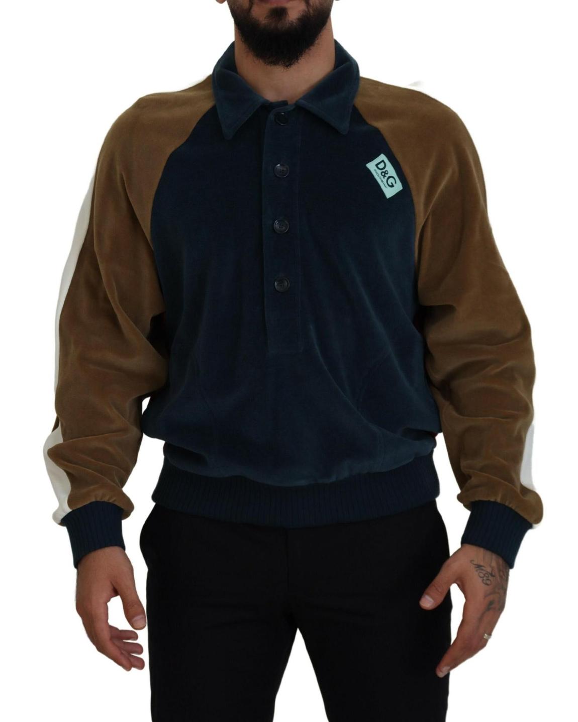 Velour Sweatshirt ColorBlock PoloNeck- Multicolor Sweaters main product photo
