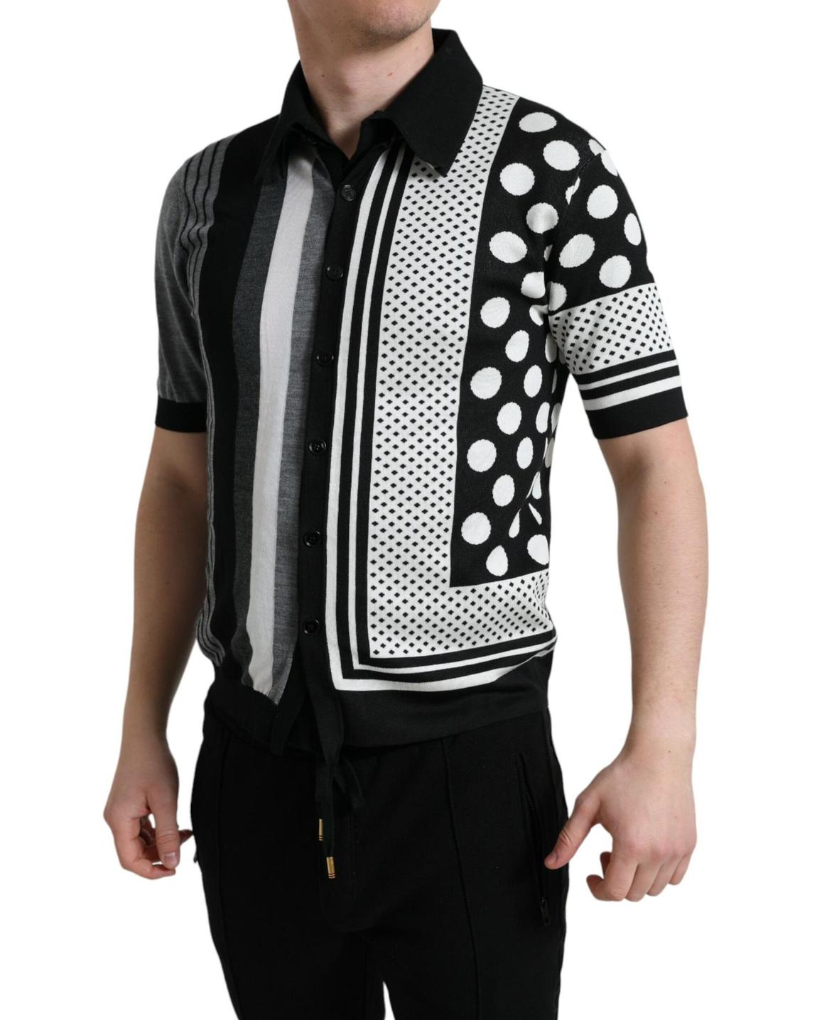 Knit Polo Shirt Patterned - Black Cardigans main product photo