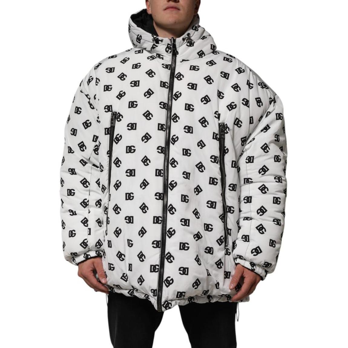 DG Monogram Hooded Puffer Jacket with Logo Details - White main product photo