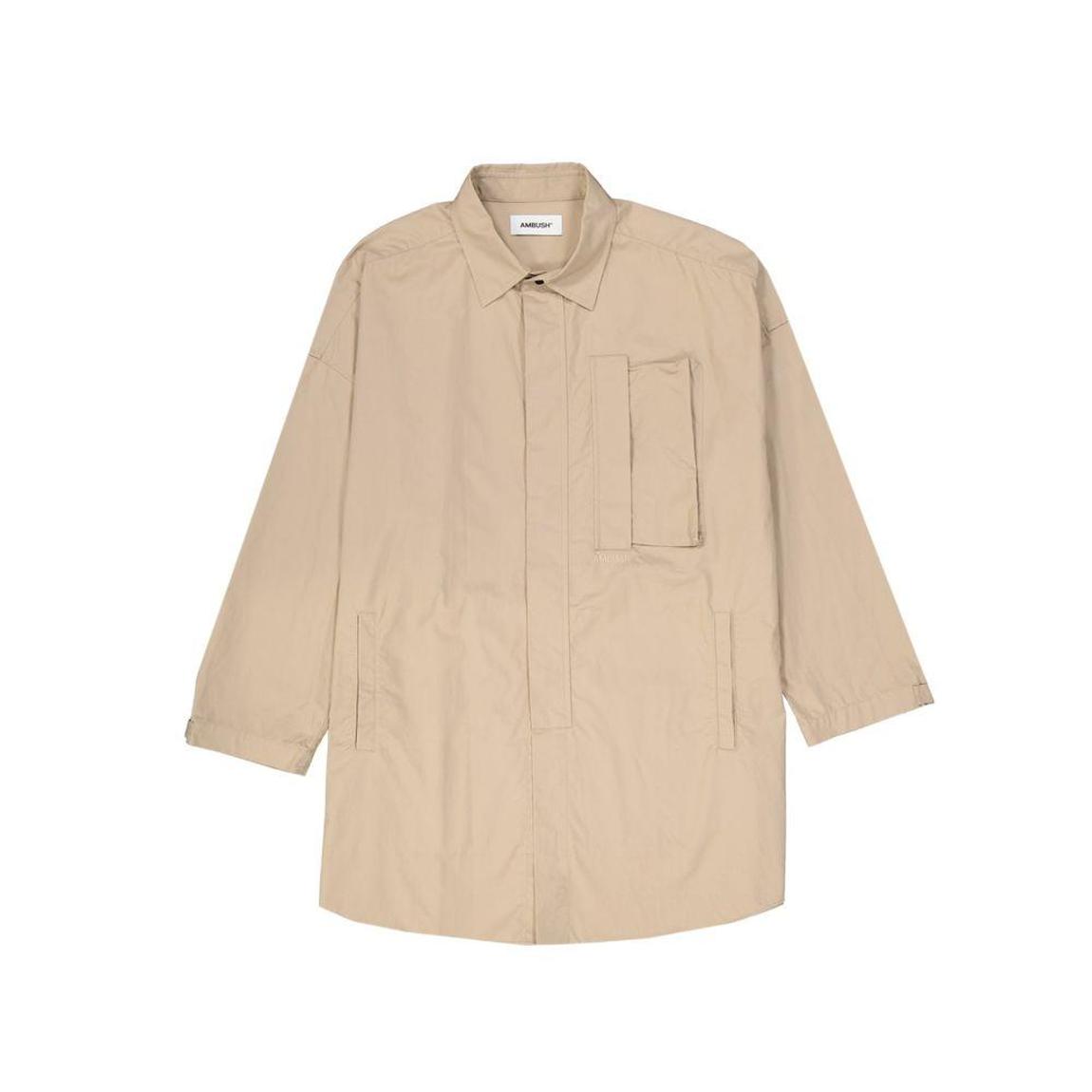 Cotton Long Sleeve Shirt with Front Pocket and Logo Detail - Beige main product photo
