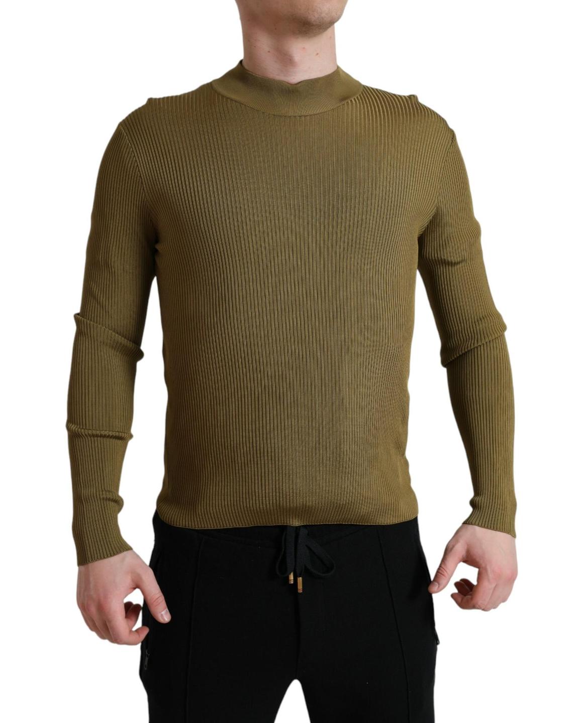 Ribbed Knit Mock Neck Sweater- Army main product photo