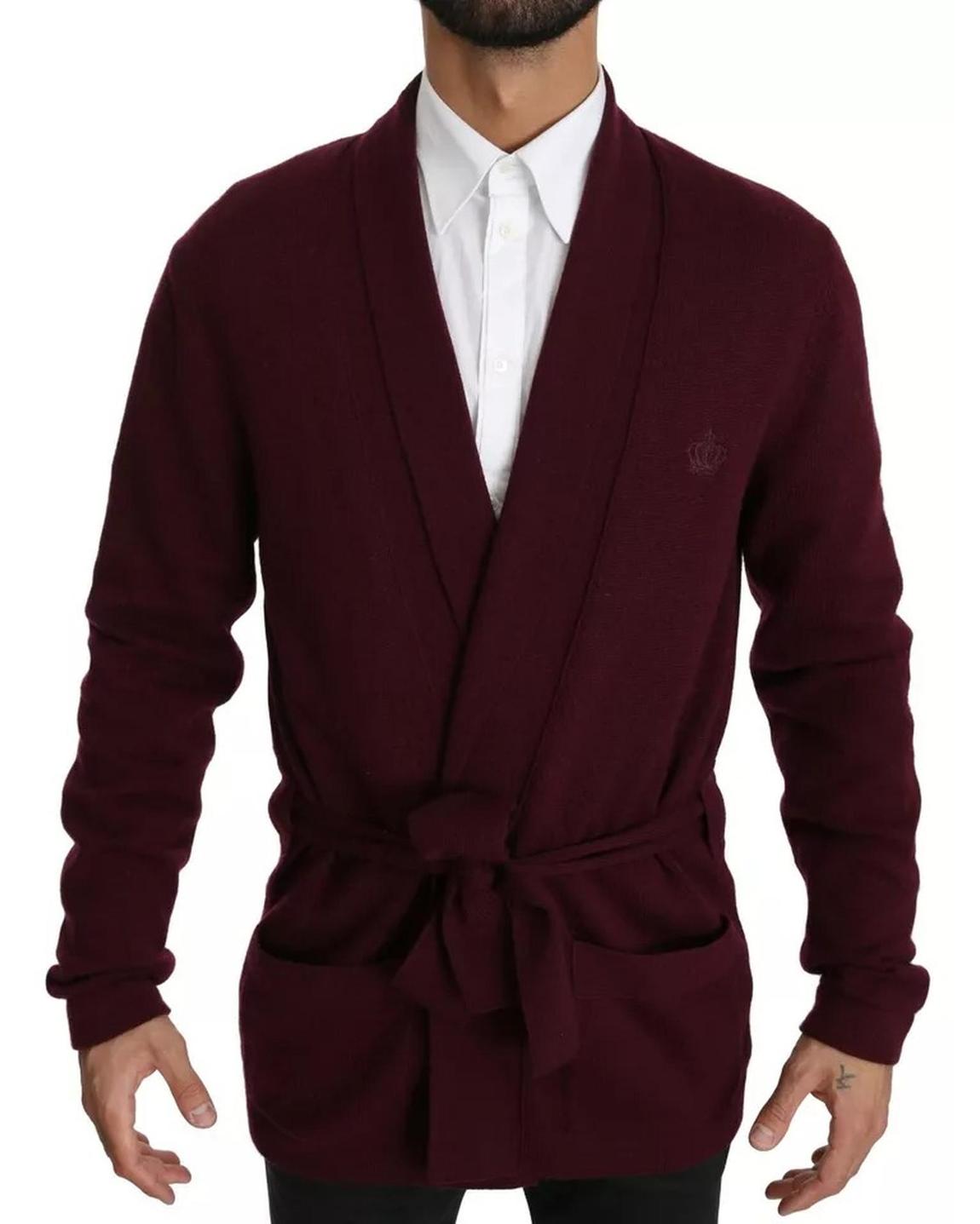 Knit Cardigan Belted Style - Maroon Sweaters main product photo