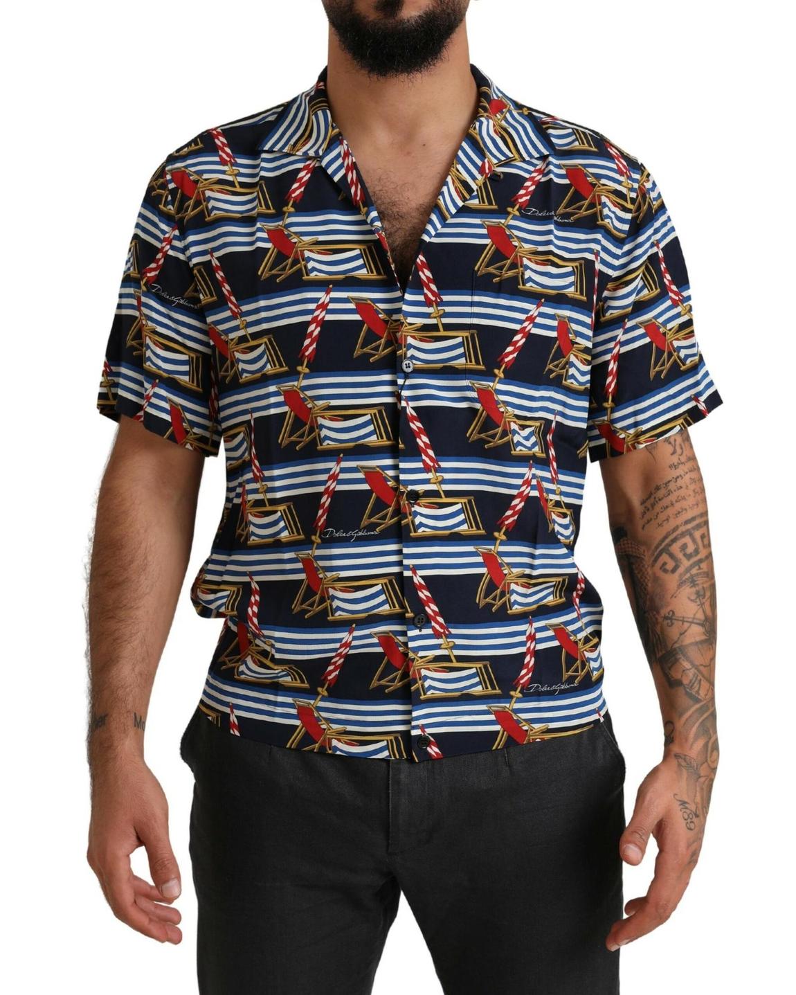 Beach Chair Print Short Sleeve Shirt - Multicolor main product photo