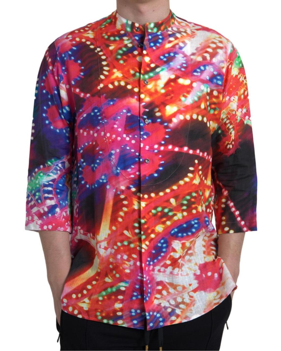 Cotton Mandarin Collar Shirt - Multicolor main product photo