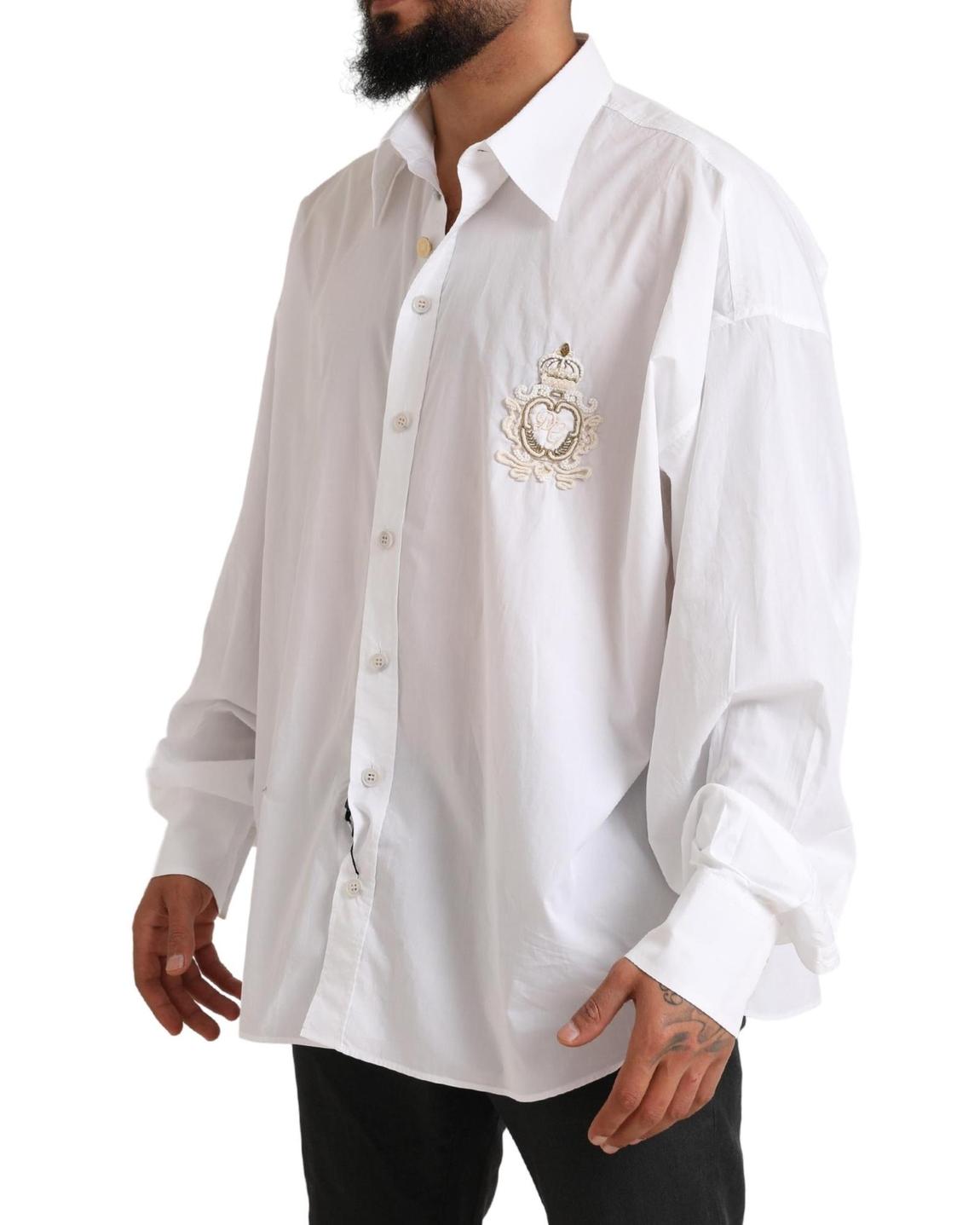 Long Sleeve Poplin Shirt Embroidered Crest - White main product photo