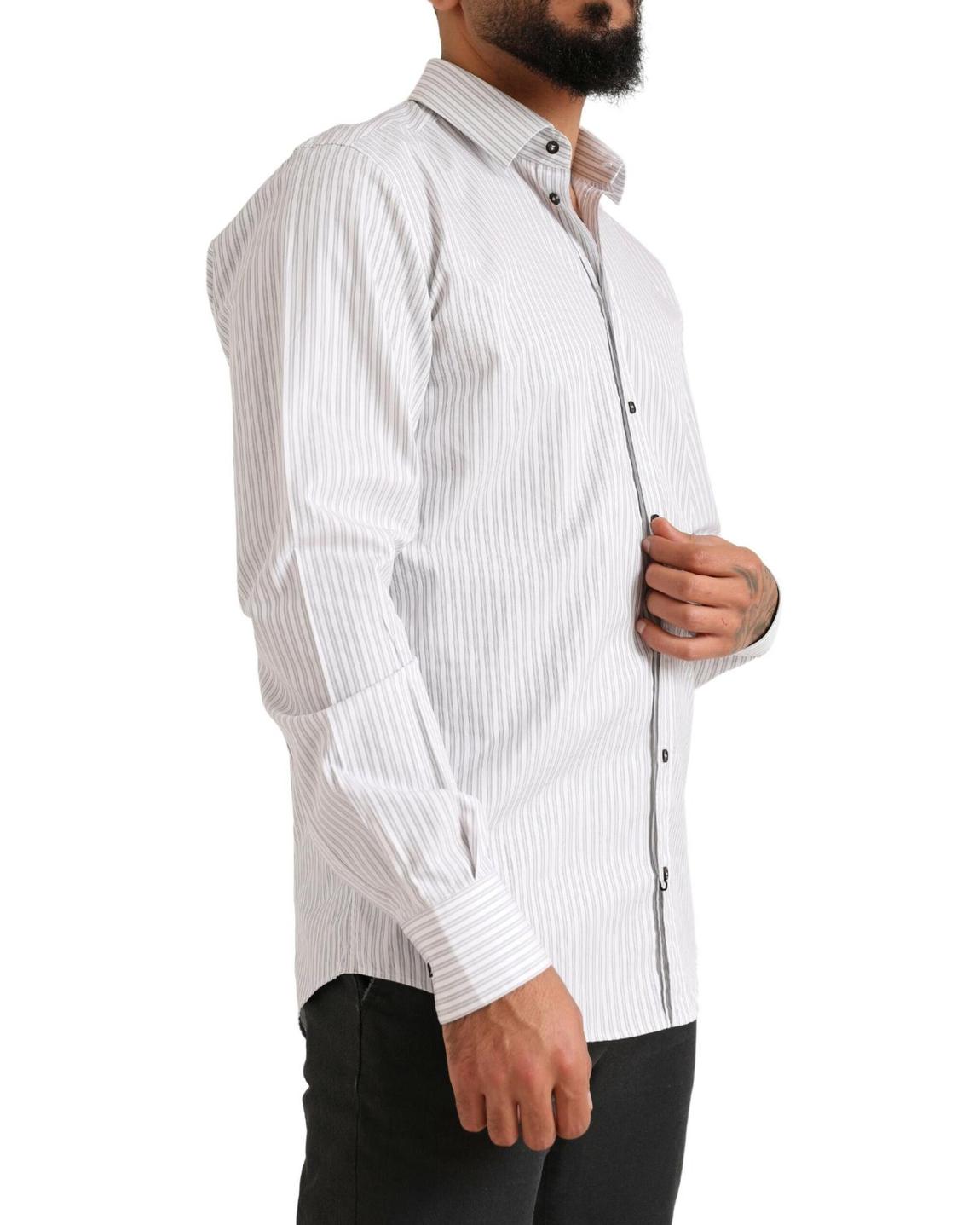 Classic Fit Striped Dress Shirt - White main product photo
