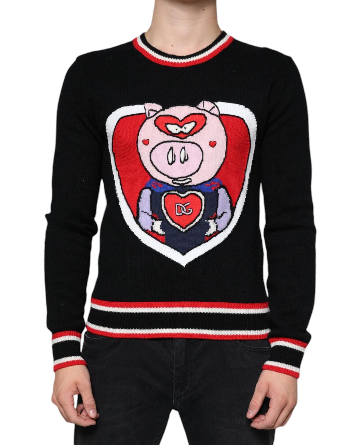 Pig Sweater Crew Neck Long Sleeves - Black main product photo