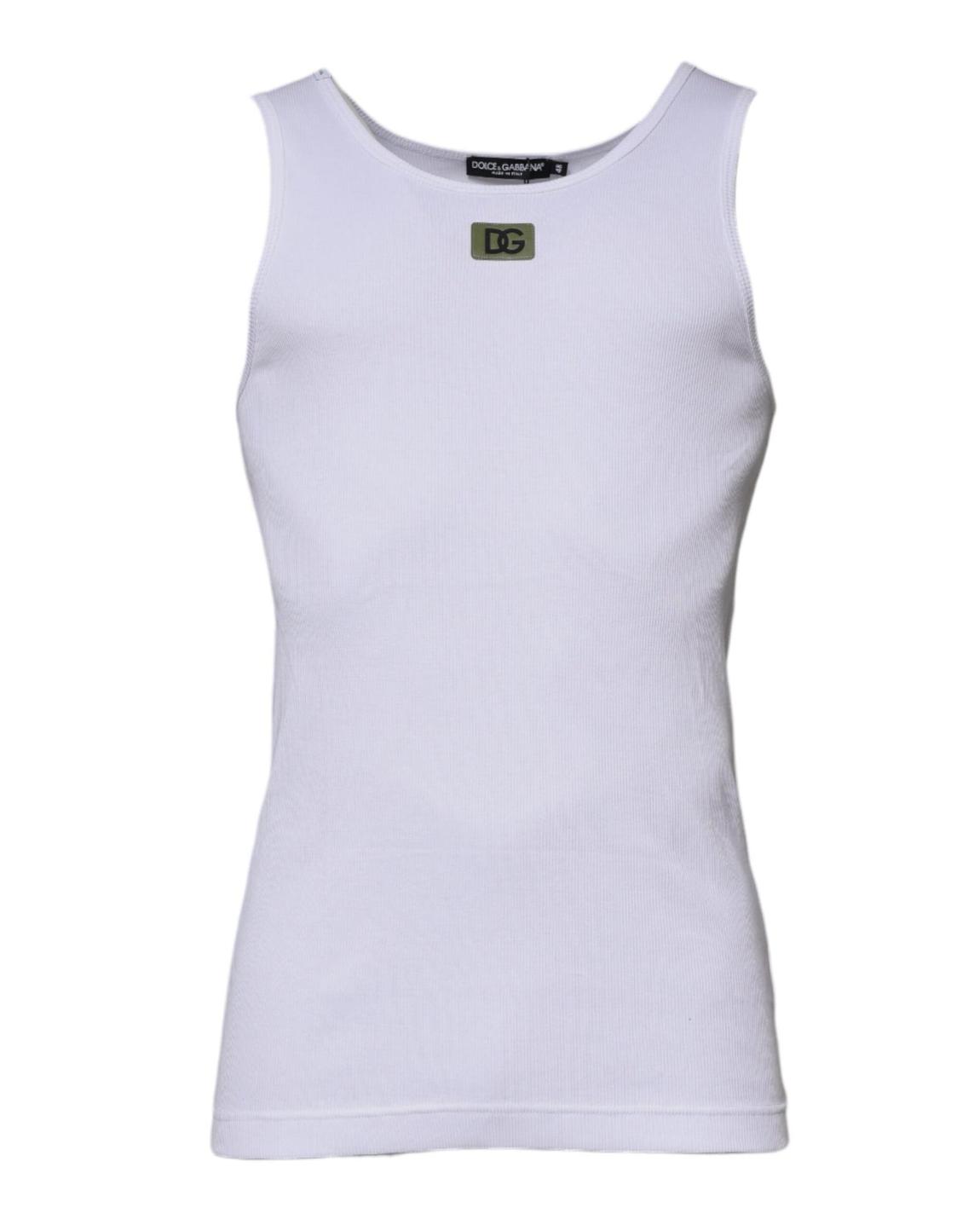 Ribbed Tank Top Crew Neck Sleeveless - White T-Shirts main product photo