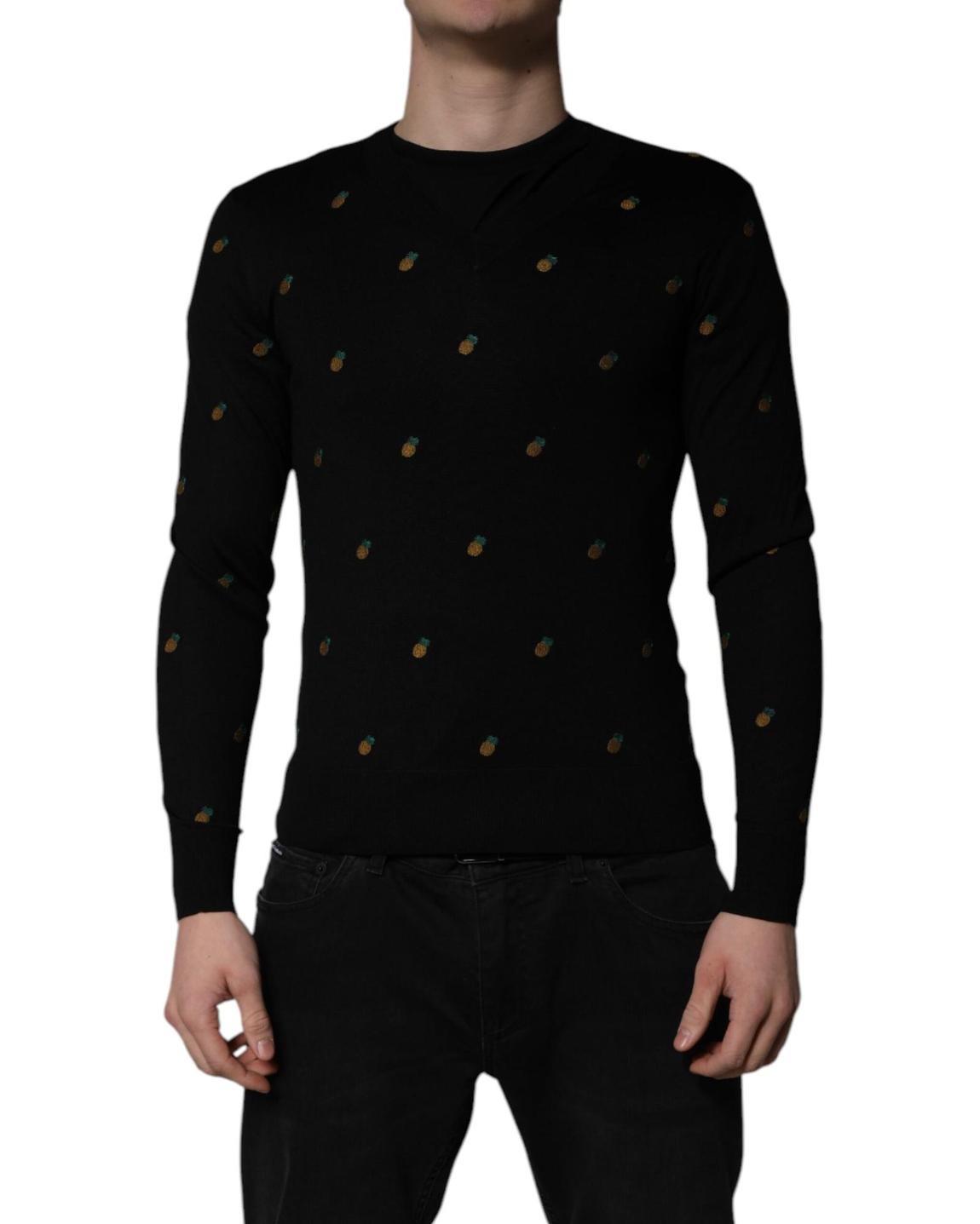 Pineapple Embroidered Knit Sweater - Black main product photo