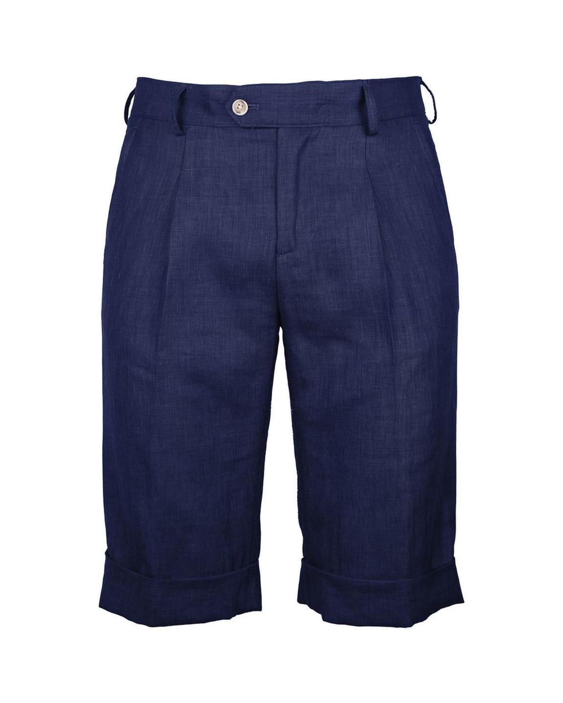 Linen Casual Shorts with Cuffs - Blue main product photo
