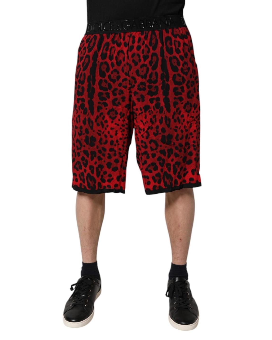 Leopard Print Casual Shorts - Red main product photo