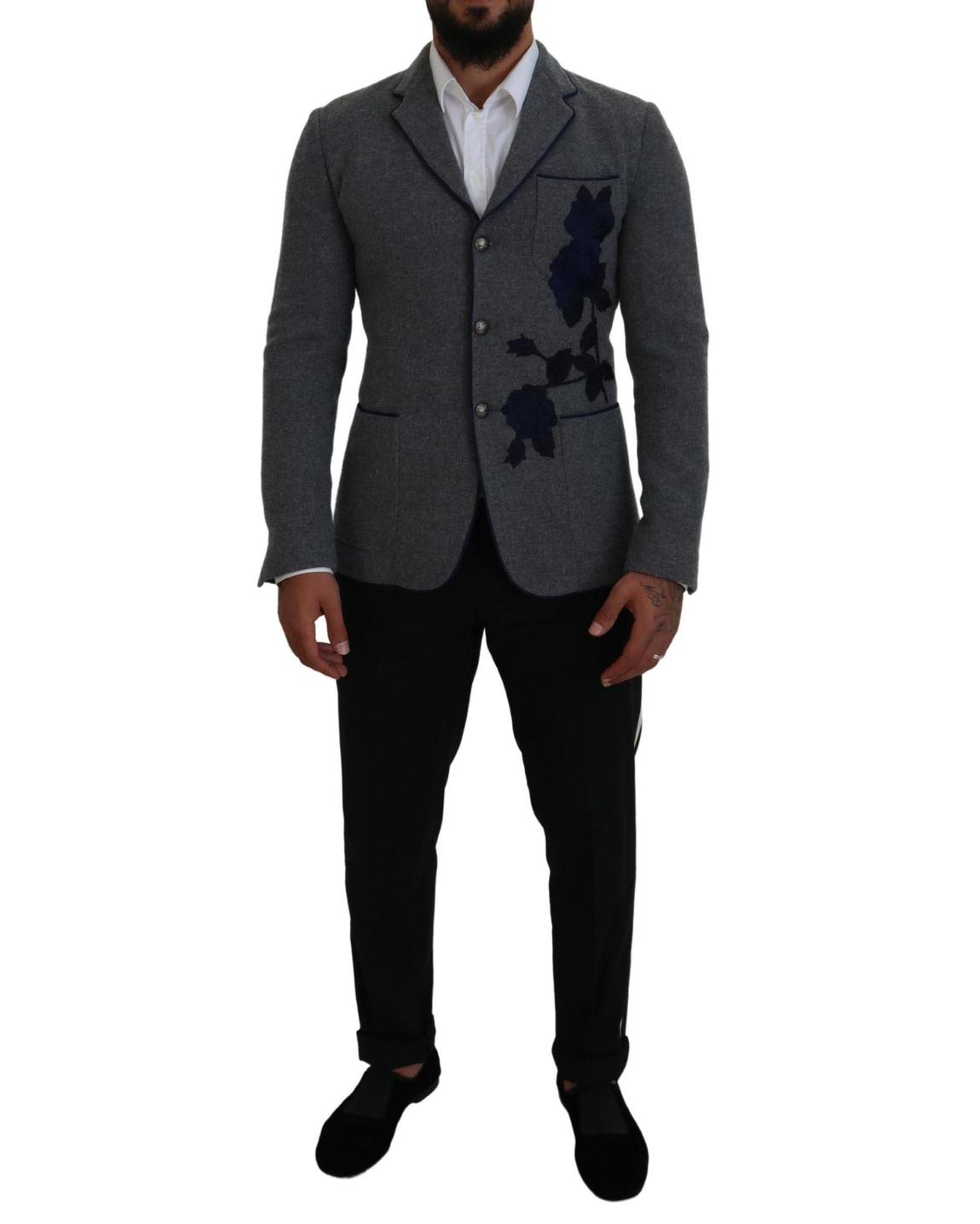 Grey Blazer Floral Embroidery - Gray main product photo