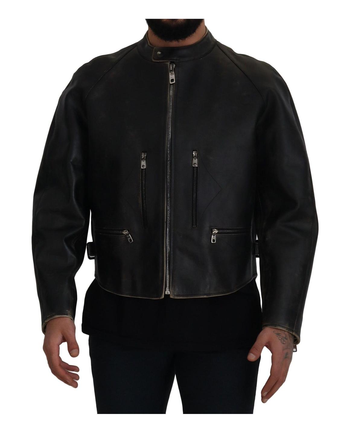 Leather Jacket Classic Motorcycle Style - Black main product photo