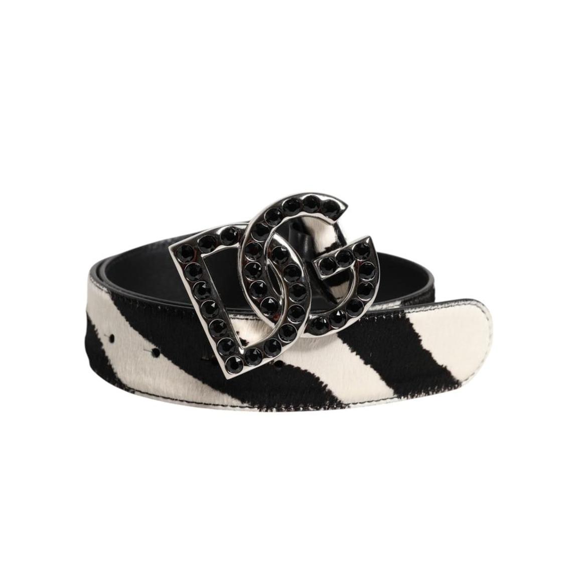 Zebra Print Haircalf Belt Crystal Buckle Wo - Black And White main product photo