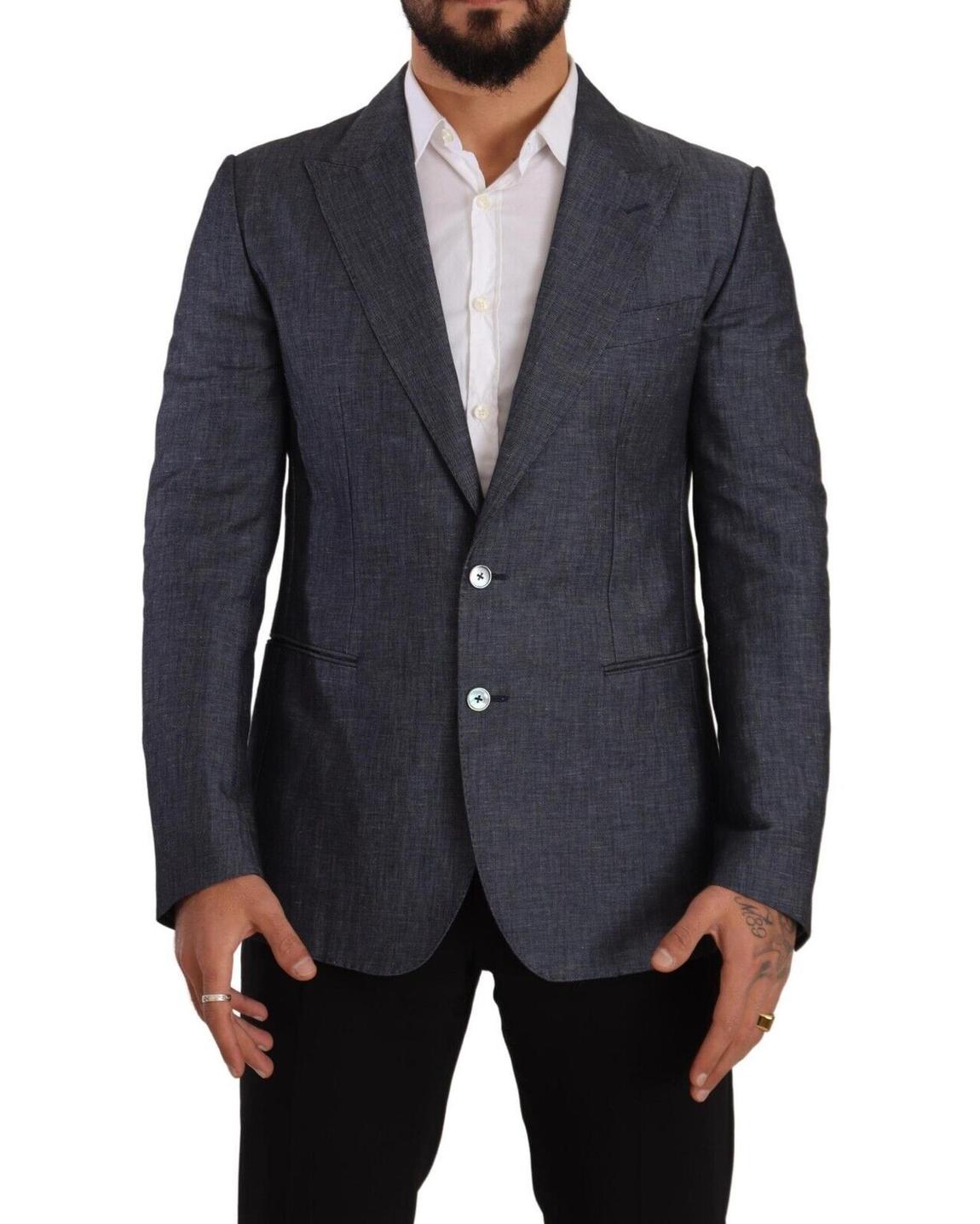 Linen Blazer Solid Tailored Fit - Blue main product photo