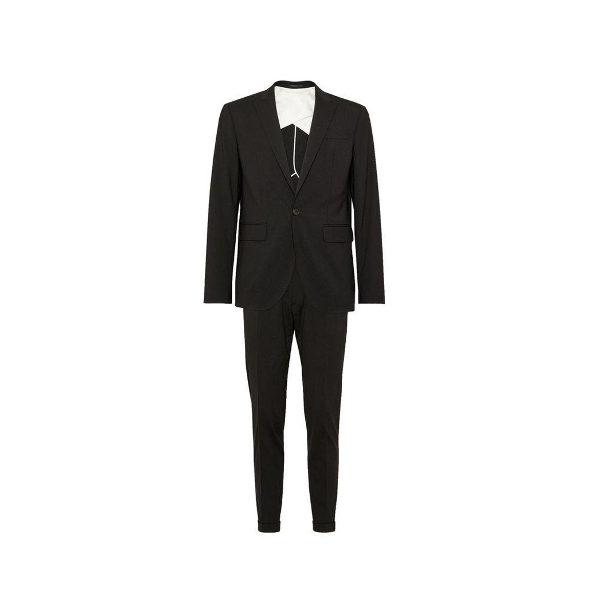 Elegant Virgin Wool Suit with Belt Loops and Button Cuffs - Black main product photo