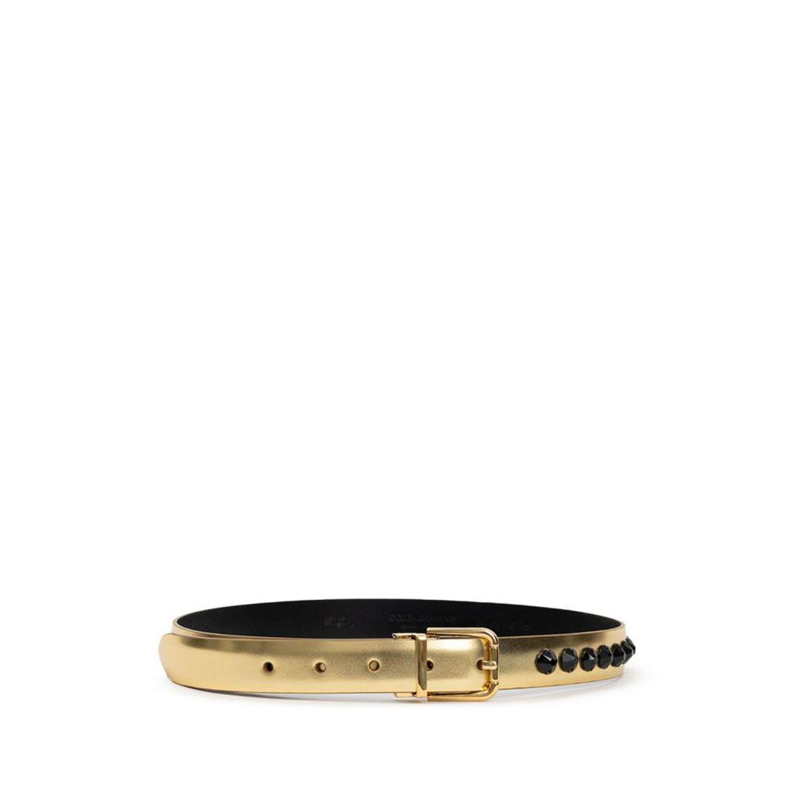 Leather Belt with Black Crystal Embellishts Wo - Gold main product photo