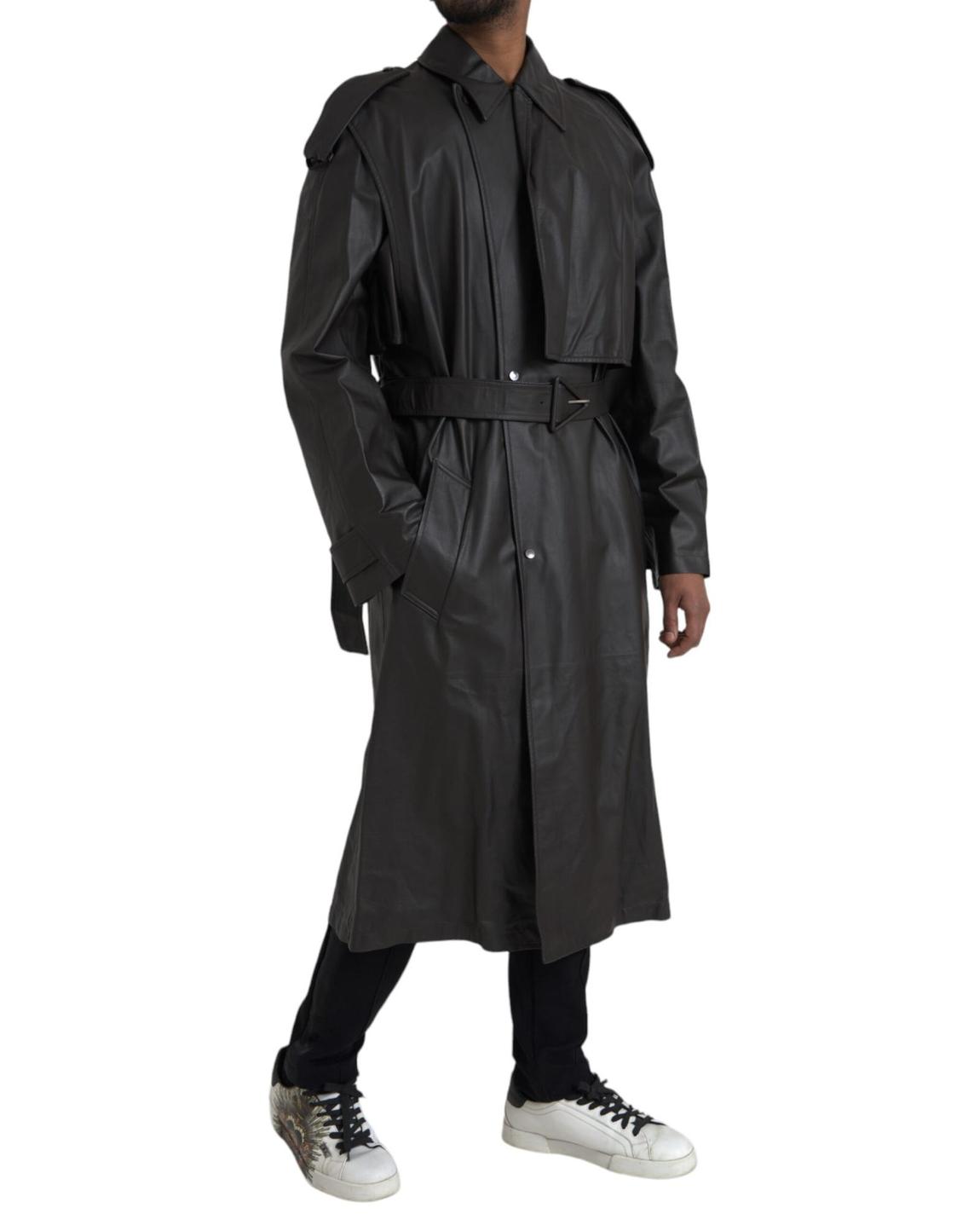 Leather Trench Coat Long Style - Black Jackets main product photo