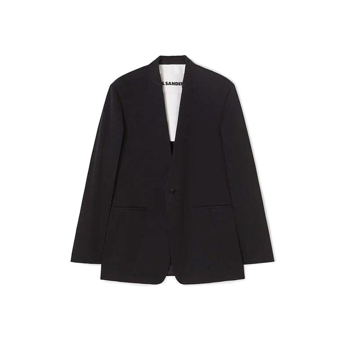 Tailored Single-Breasted Wool Jacket with Welt Pockets - Black main product photo