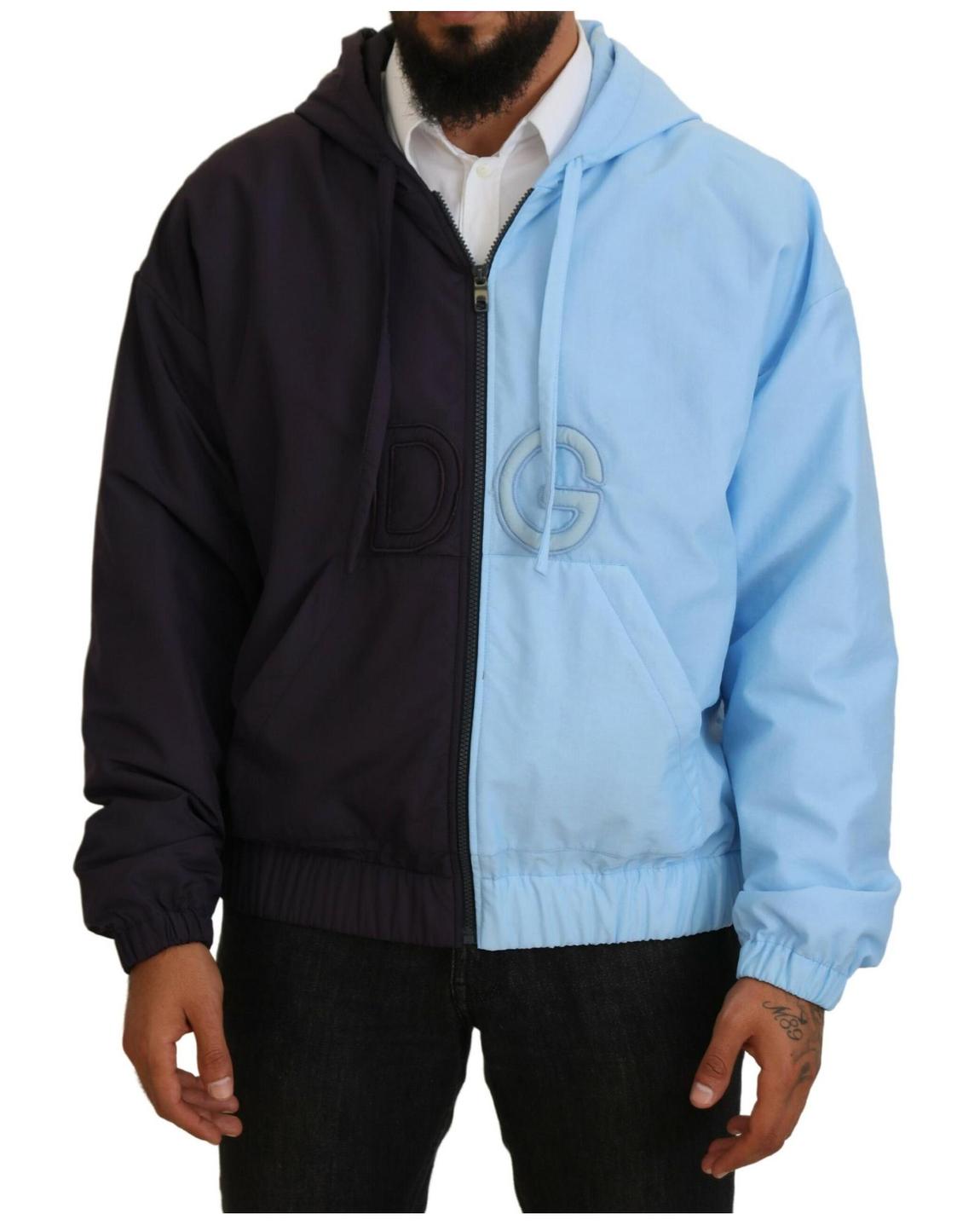 Twotone Hooded Jacket DGEmbroidered - Black And Blue main product photo