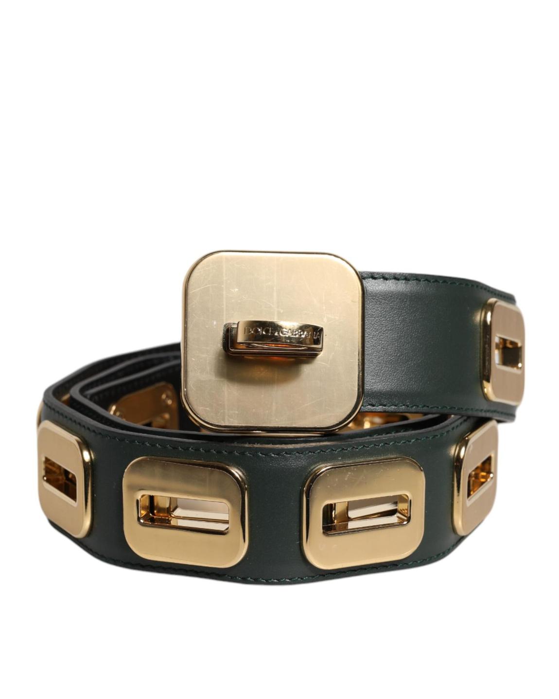 CutOut Leather Belt with Gold Buckle Wo - Green main product photo