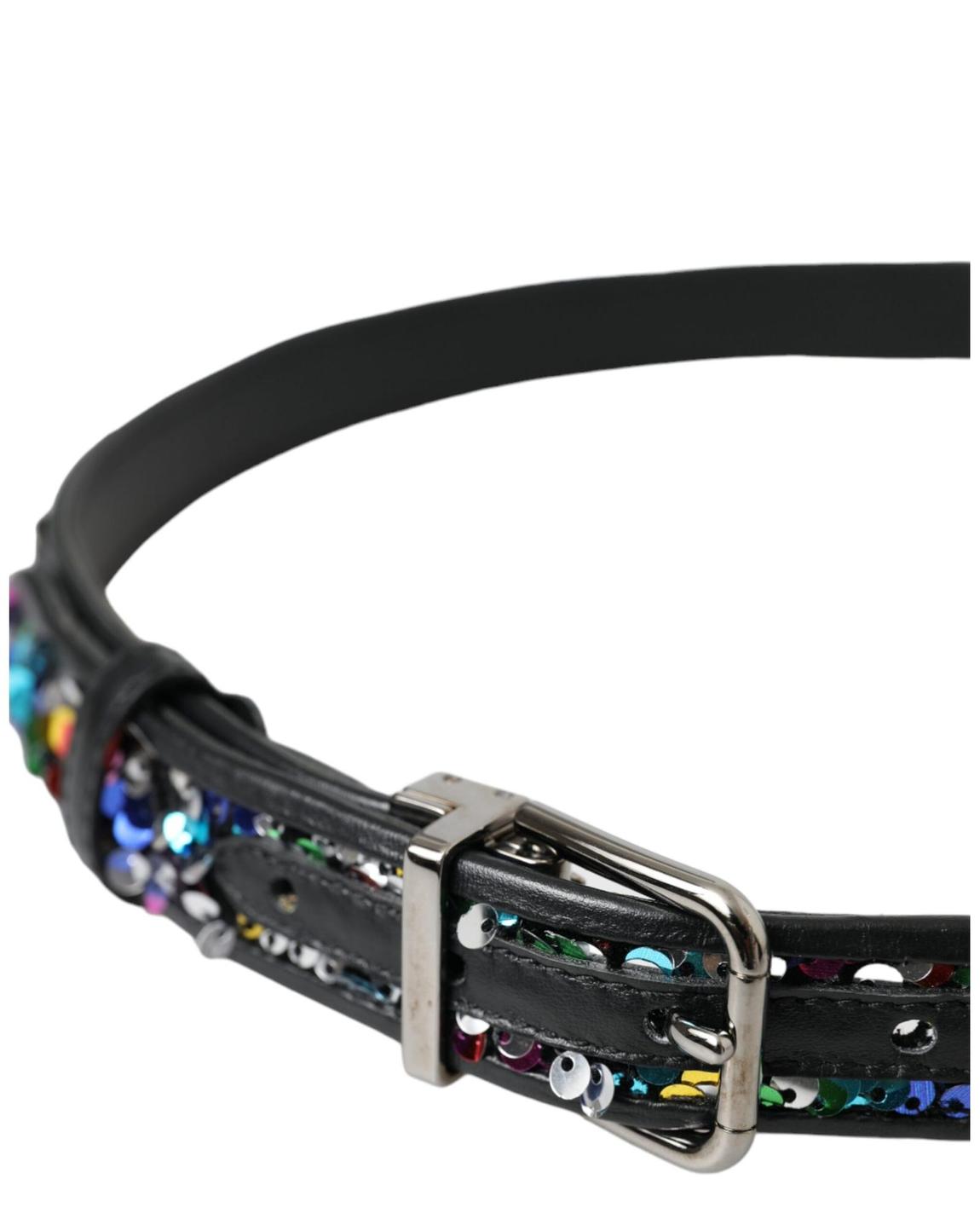 Sequin Embellished Leather Belt Wo - Black main product photo