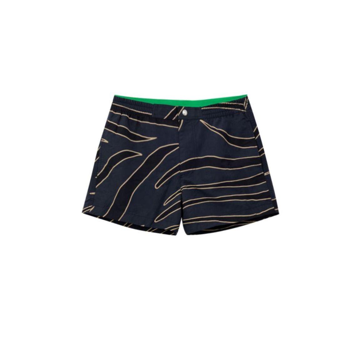 Animal Print Elastic Waist Swim Shorts - Blue Swimwear main product photo