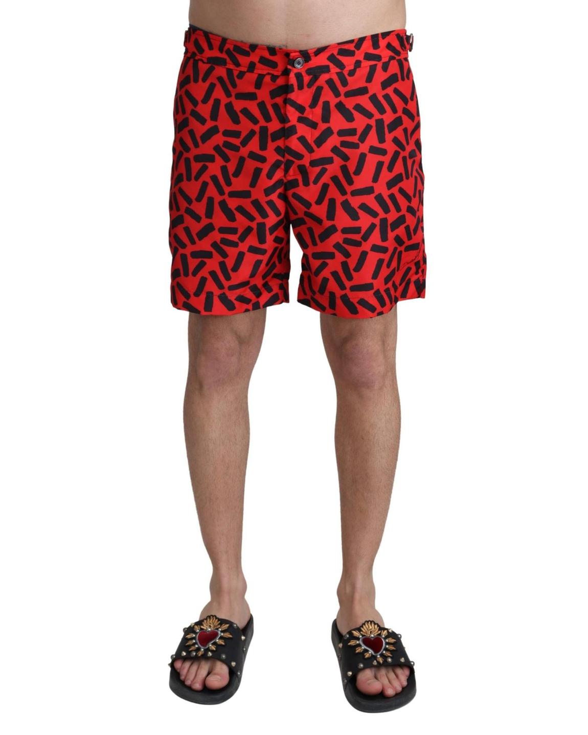 Printed Swim Trunks Bold Design - Red Swimwear main product photo