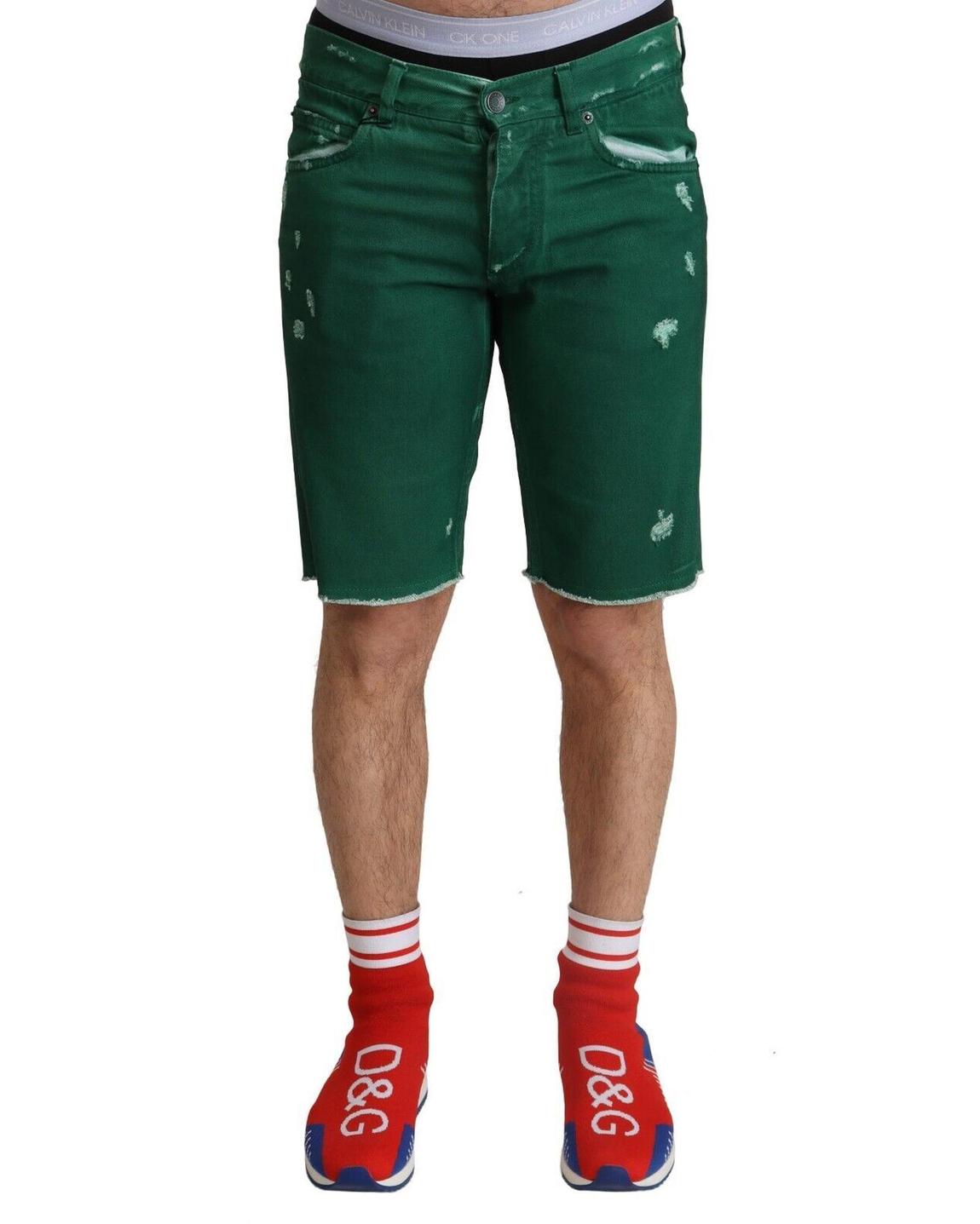 Distressed Denim Shorts Green main product photo