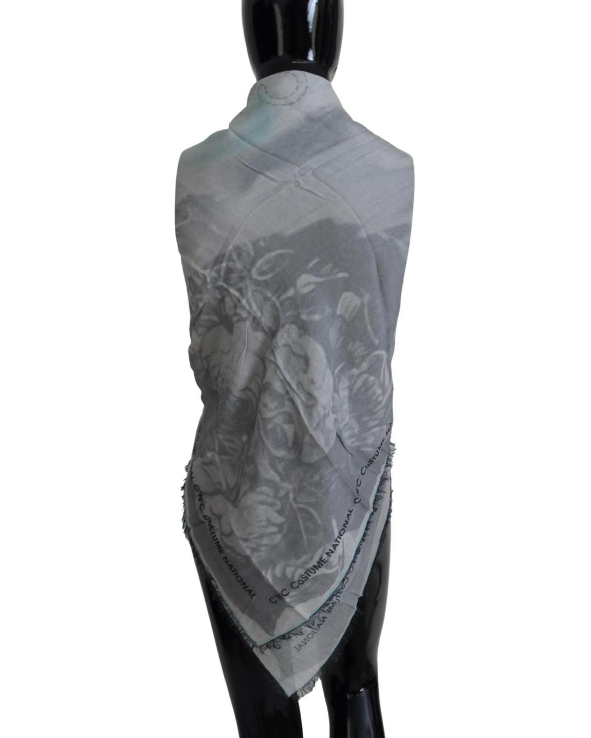 Printed Square Scarf Fringed Edges - Gray Scarves main product photo