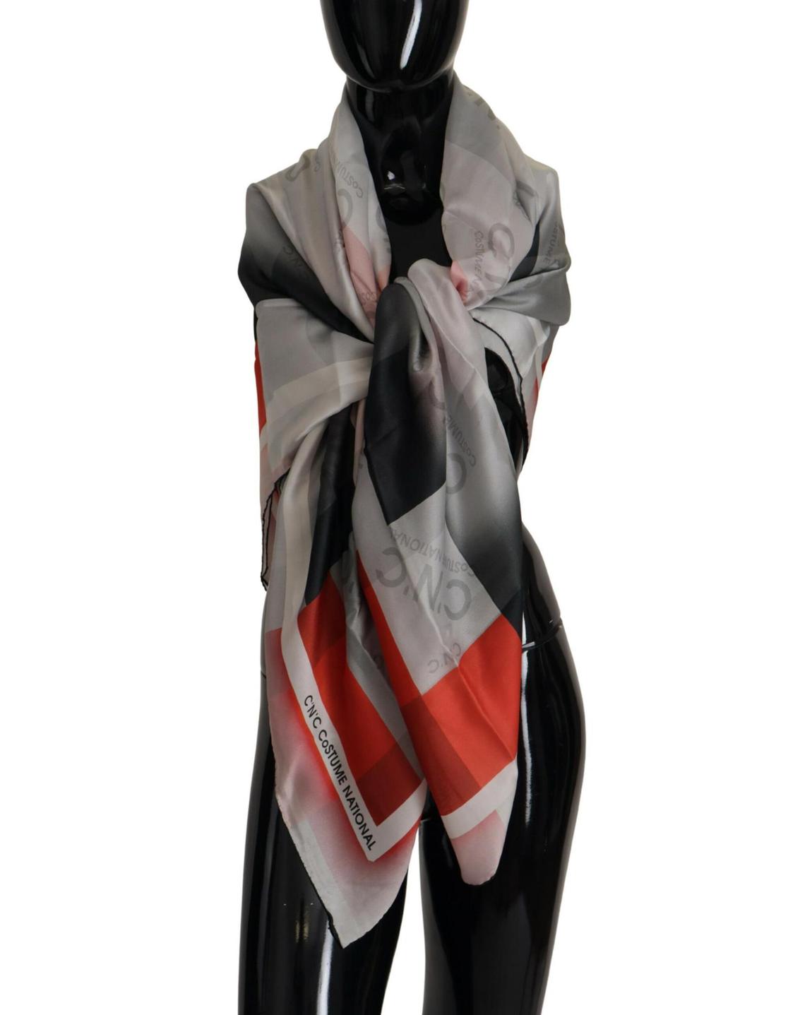 Geometric Print Silk Scarf Wo - Gray Patterned Scarves main product photo