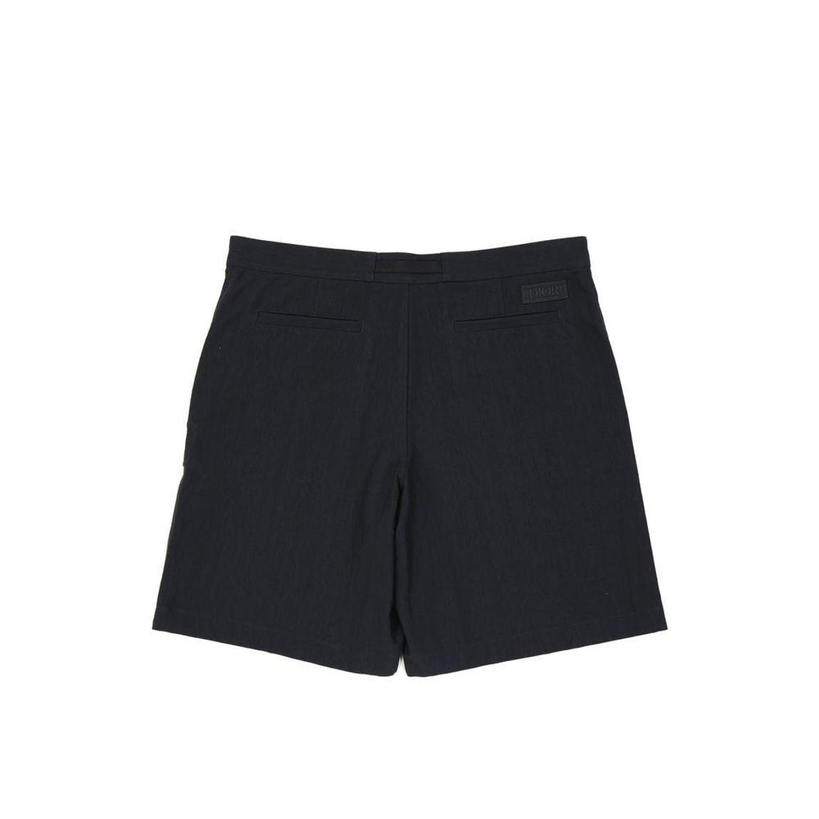 Adjustable Buckle Bermuda Shorts with Rubber Logo Patch - Black main product photo