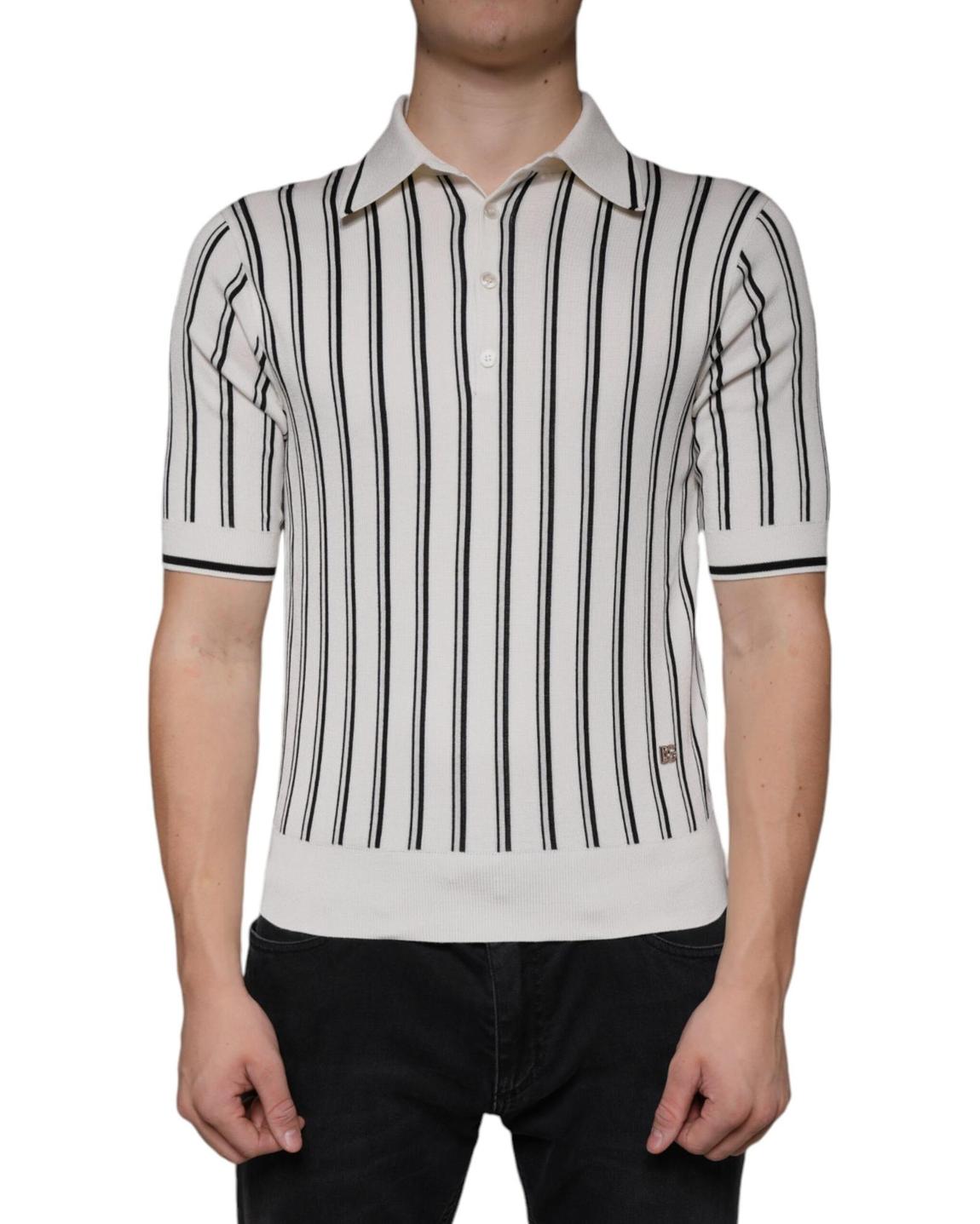 Striped Knit Polo Shirt- Blackwhite main product photo
