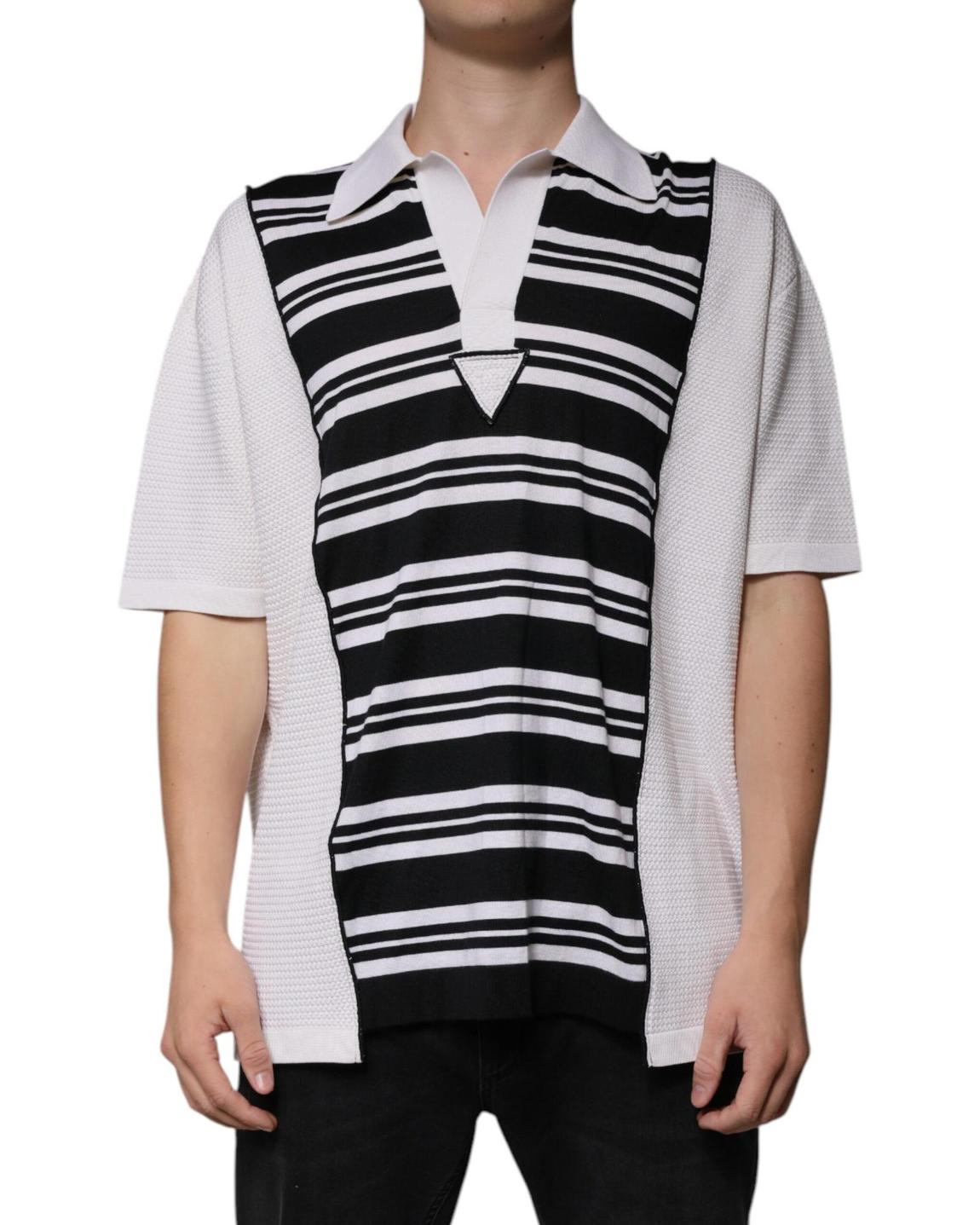 Striped Polo Shirt Short Sleeves- Black And White main product photo