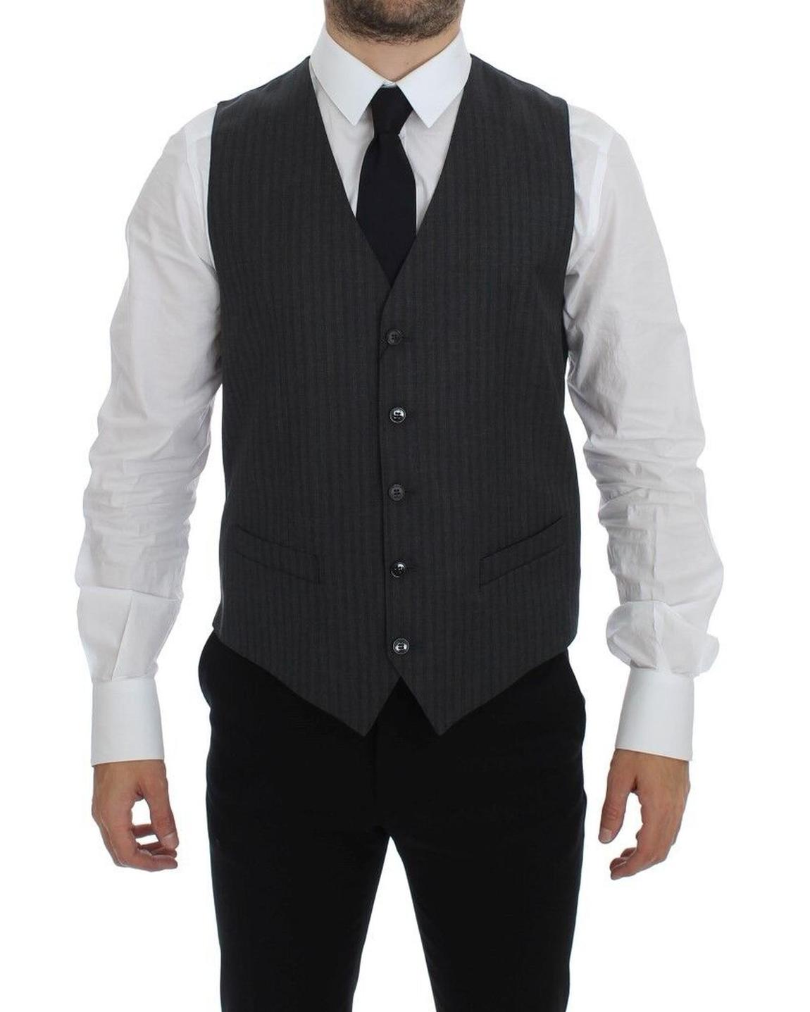 Gray Pinstripe Vest Classic Fit - Black main product photo